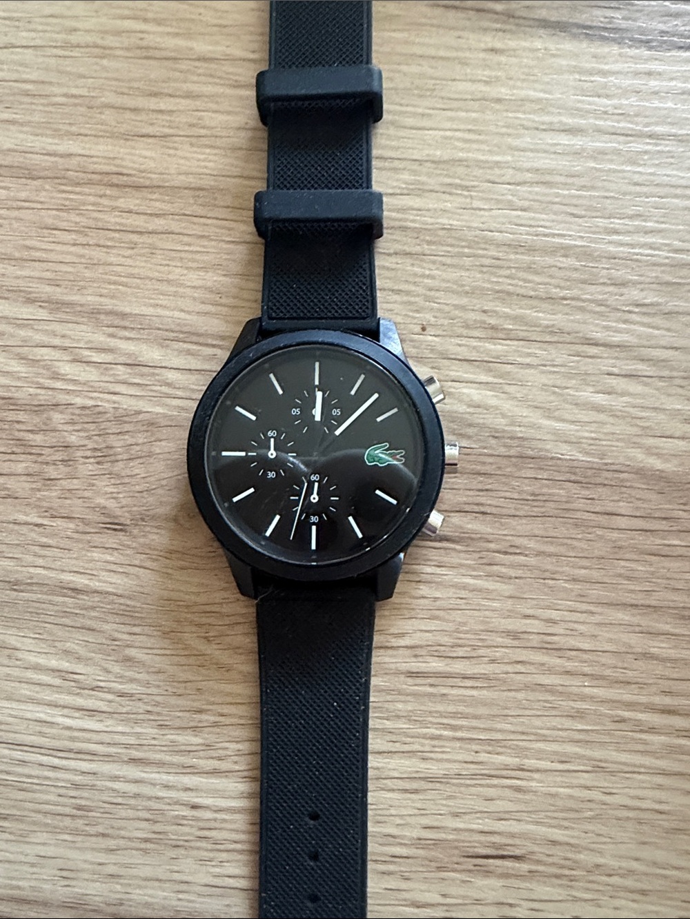 Lacoste Black Watch with Green Crocodile Accent